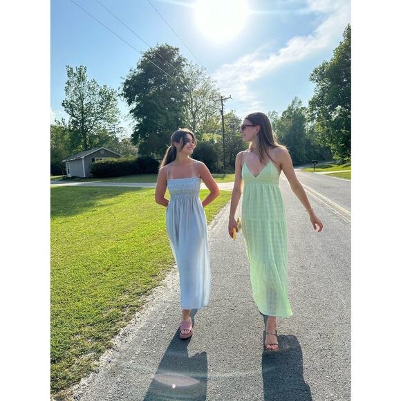 MADEWELL Blue Square Neckline Smocked Theo Sleeveless A-Line Midi Dress Size XS - Picture 10 of 11